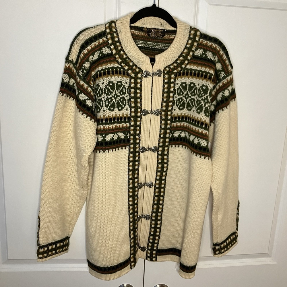 Vintage Norlander‎ Wool Nordic Cardigan Metal Clasp Apres Ski Snowflake